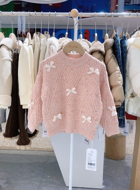 冬季新款imau奕玛正品童装女小童蝴蝶结打底衫儿童毛衣48SF230225