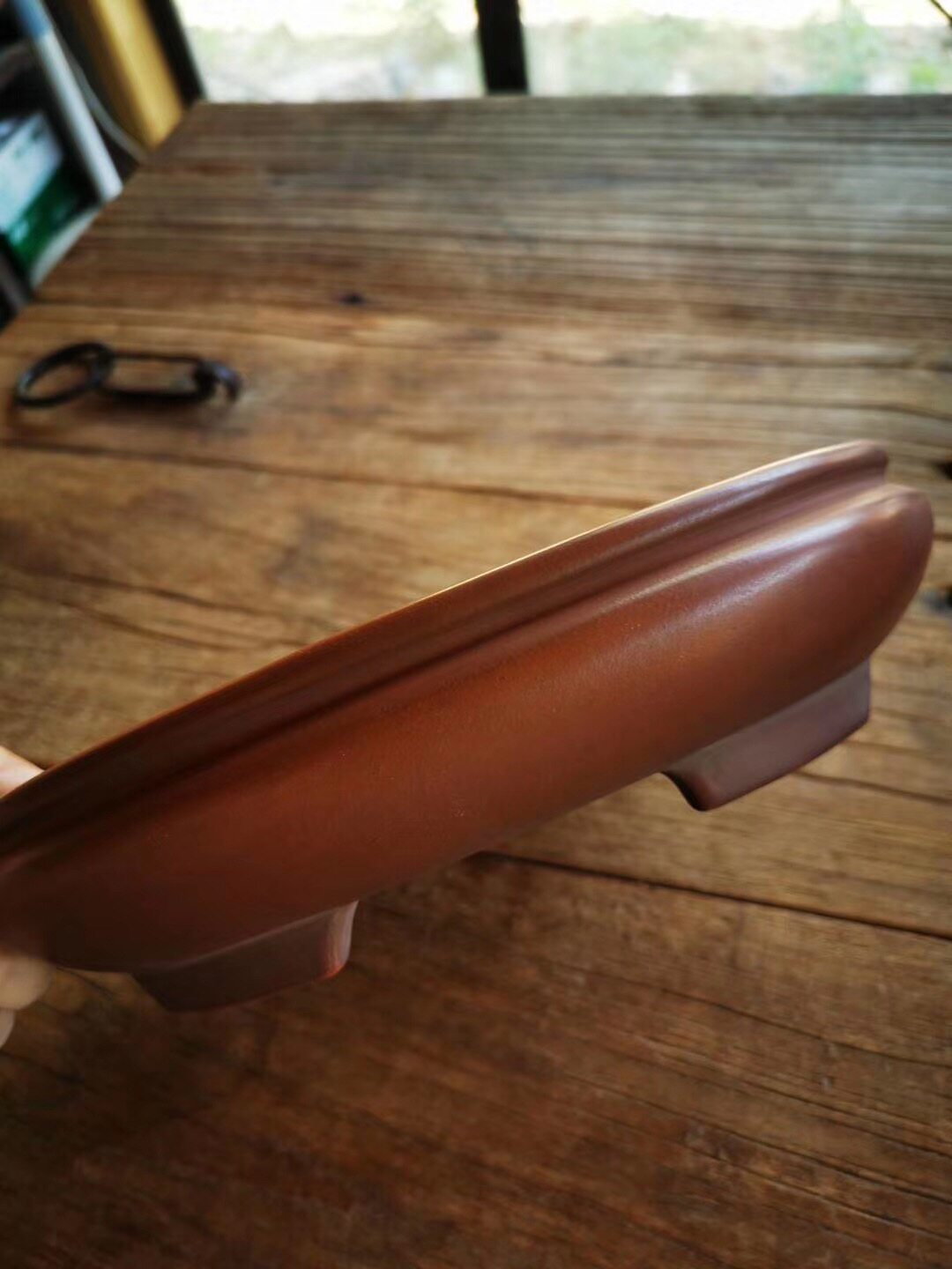 水明盆艺朱水明盆 宜兴紫砂高温窑变 高端盆景盆 窝口腰圆盆24cm