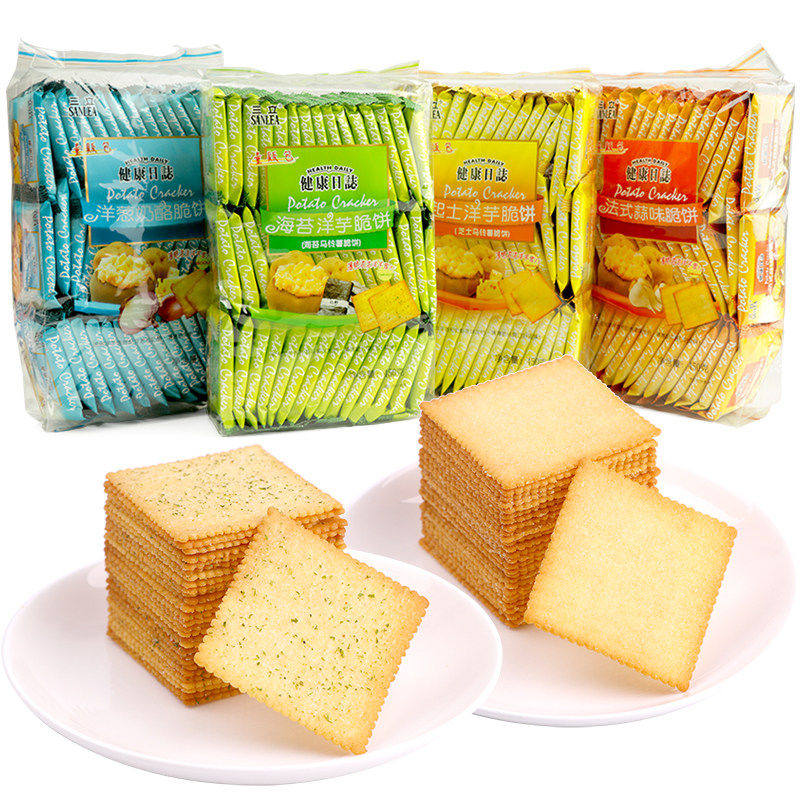 三立马铃薯薄脆饼干450g 海苔蒜香味芝土海盐烧烤味饼干休闲零食