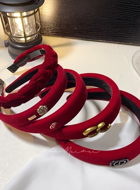 清仓福利～红色丝绒喜庆新年发箍侧边配件高颅顶发卡