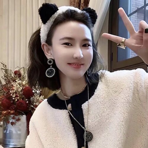 买一送一陈太同款毛绒发箍可爱熊猫韩国网红卡通防滑洗脸毛毛发卡