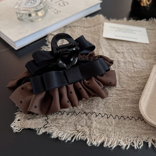 复古波点蝴蝶结大裙摆抓夹女秋冬新款后脑勺盘发鲨鱼夹子头饰