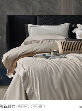 LANSIU/蓝丝羽100支色织提花全棉银丝线轻奢法式高端极简四件套