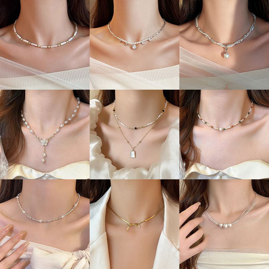 法式复古花朵蝴蝶结碎银珍珠项链气质优雅锁骨链轻奢高级感项饰女,饰品/流行首饰/时尚饰品新,项链,淘宝优惠券,粉丝福利购,淘宝优惠卷