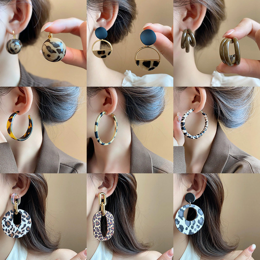 银针美拉德咖色豹纹几何圆圈耳钉欧美潮流气质耳环复古高级感耳饰,饰品/流行首饰/时尚饰品新,耳环,淘宝优惠券,粉丝福利购,淘宝优惠卷