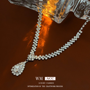 欧美个性镶钻水滴拼接项链 夸张时尚锁骨链 轻奢高级感项饰女