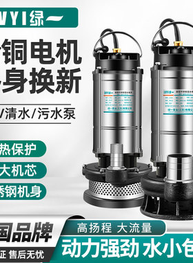 绿一潜水泵220V家用自吸高扬程抽水泵农用排污泵灌溉污水泵抽水机