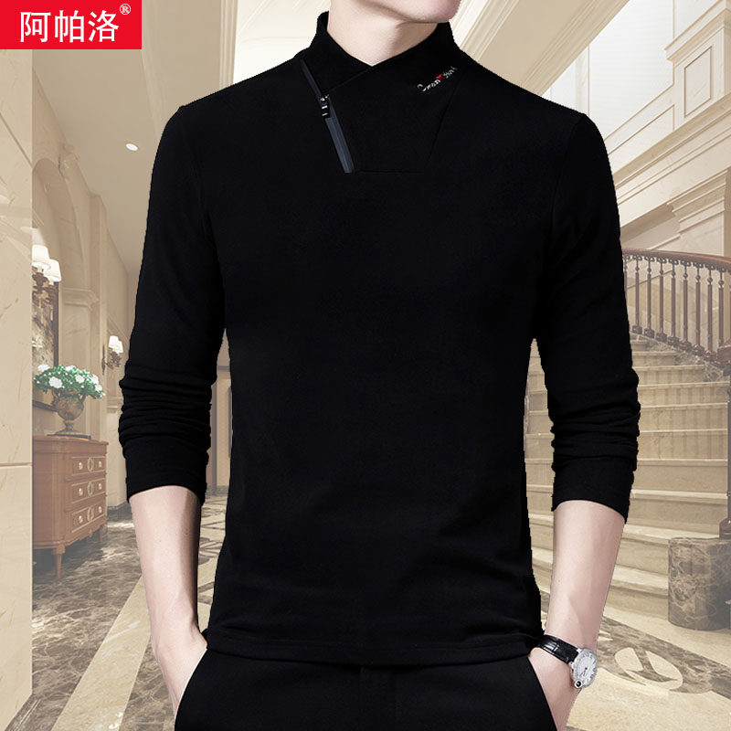 长袖t恤男半高领拉链双面绒内搭卫衣秋冬装男士休闲纯色打底衫潮