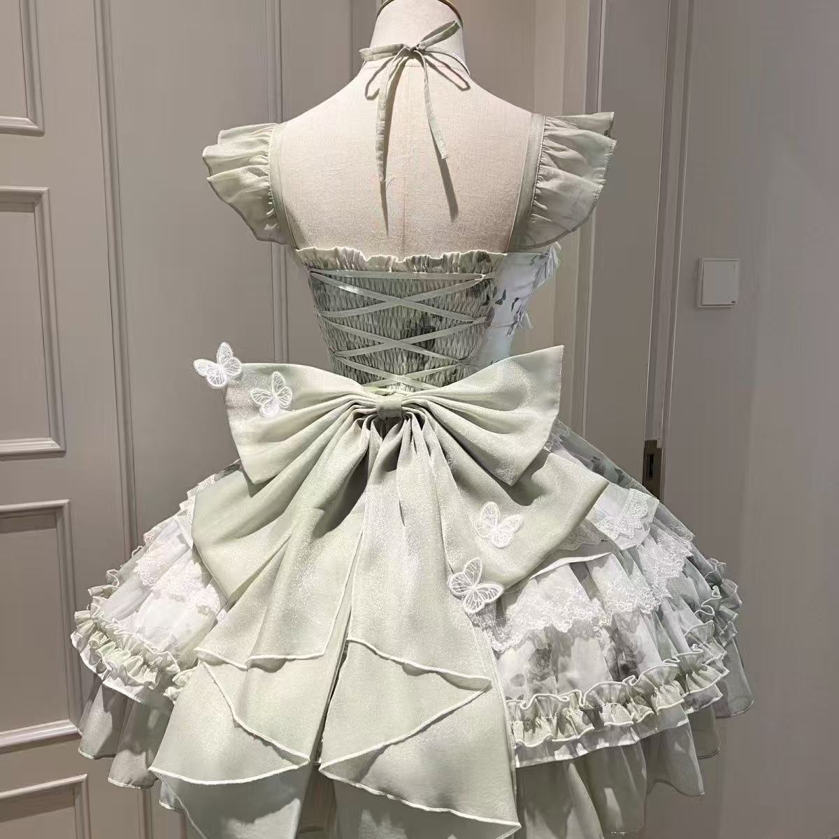 花期之约白绿蝴蝶夏日感超仙礼服小清新公主少女爆款短裙Lolita