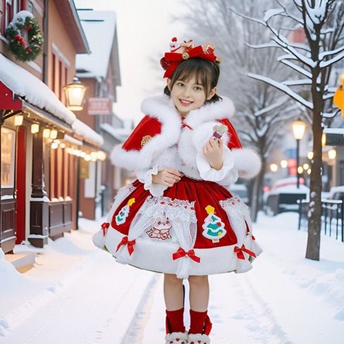 拜年服女童冬款2025新女宝宝麋鹿拜年服加厚连衣裙新年洛丽塔裙子