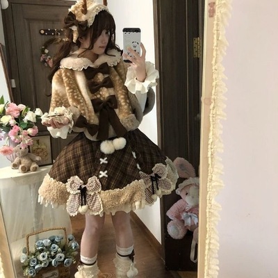 可爱小熊内搭连衣裙斗篷lolita裙洛丽塔蝴蝶结公主裙秋冬款日常
