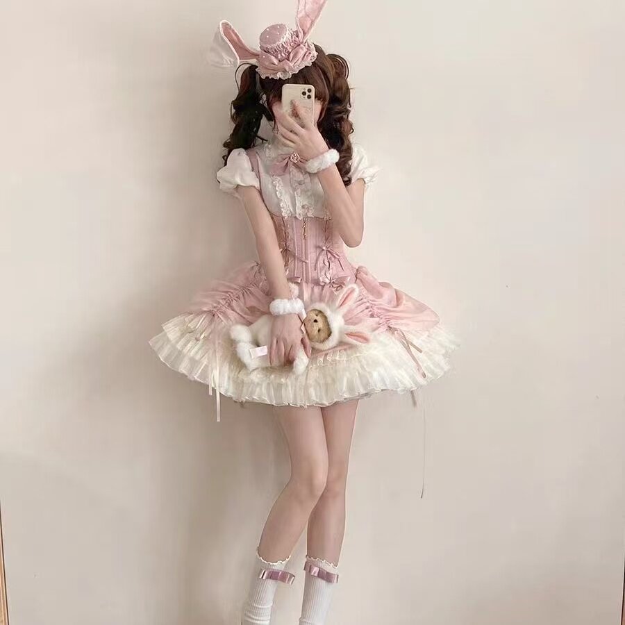 布蕾兔lolita鱼骨胸托腰封裙哥特风御姐风宴会仙女洛丽塔连衣裙