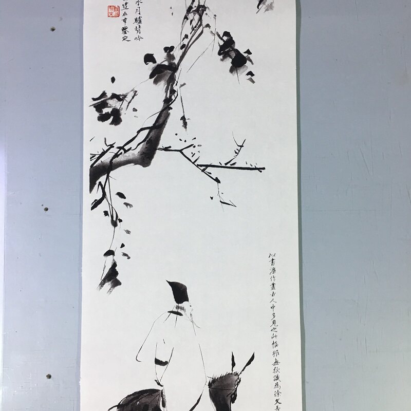 徐渭  骑背吟诗高清水墨人物国画仿古书画真迹复制中堂书房装饰画