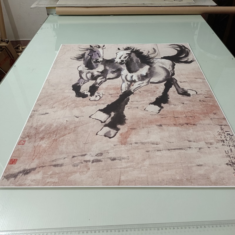 徐悲鸿 淡色双马图书画水墨国画真迹高清微喷仿古装裱挂轴装饰画