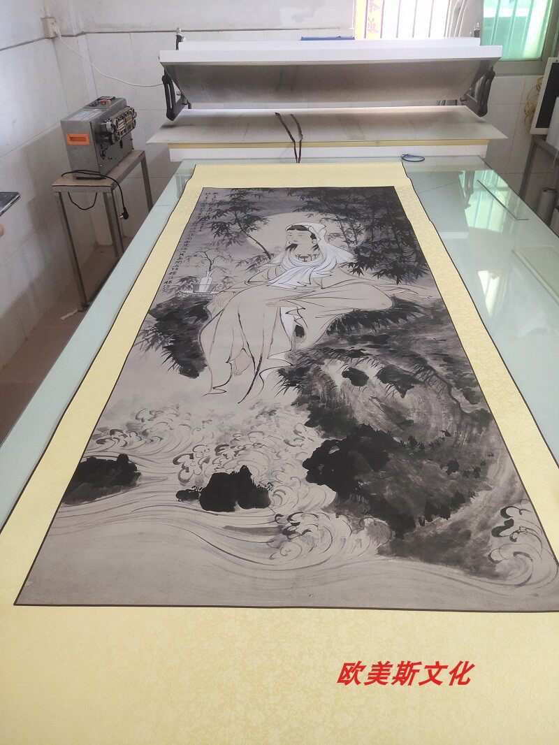 张大千国画水月观音图竖幅挂轴字画高清微喷人物国画复制装饰画
