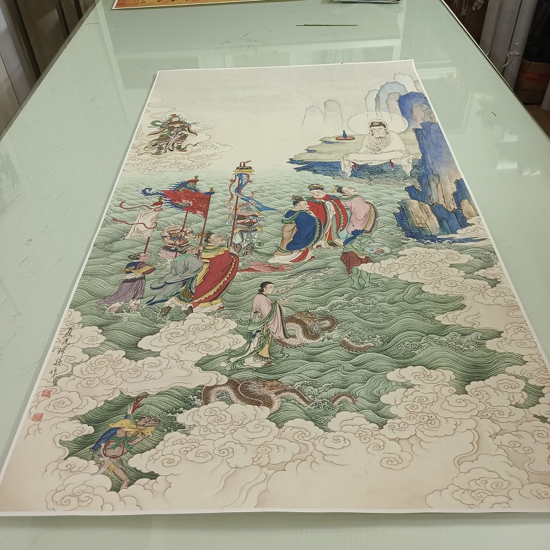 夏荆山观音挂画古代书画人物佛像真迹微喷仿古画芯装裱卷轴装饰画