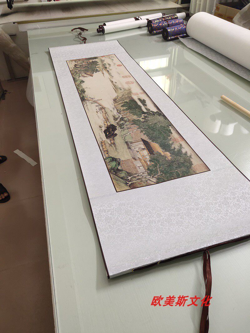 仇英携琴访友图仿古书法山水风景国画复制真迹艺术微喷挂轴装饰画