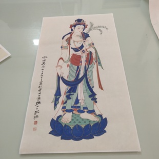 张大千观音座像图新中式 仿古书法国画复制真迹高清宣纸微喷装 饰画