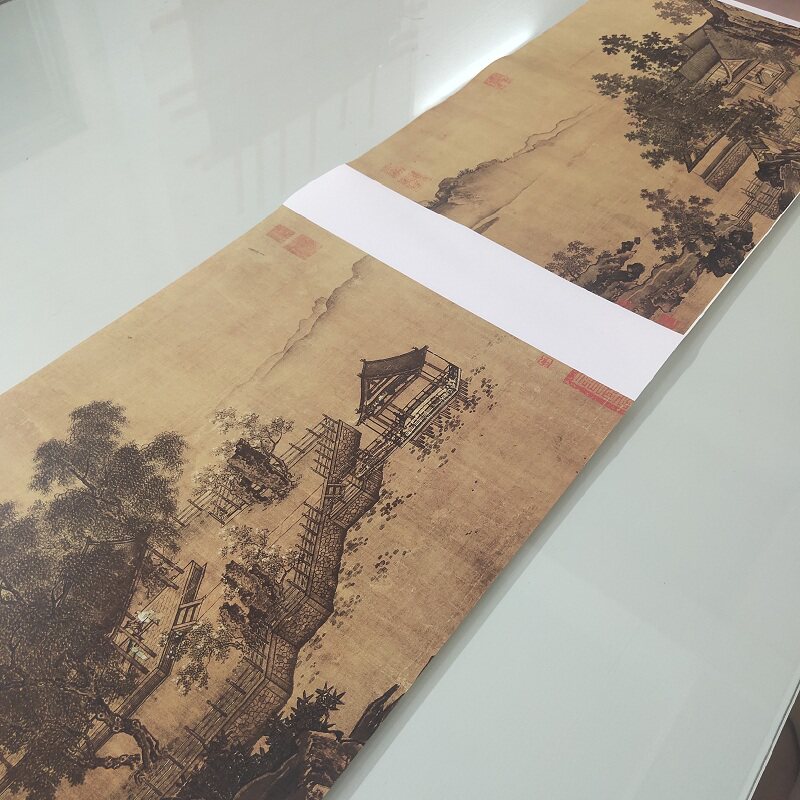 刘松年四景山水图工笔人物风景国画真迹高清微喷临摹复制装饰画