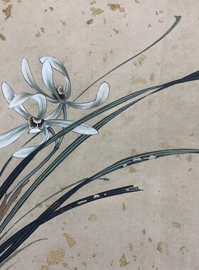张大千兰花图餐厅微喷装饰画饭厅斗方挂画客厅沙发背景墙书房画