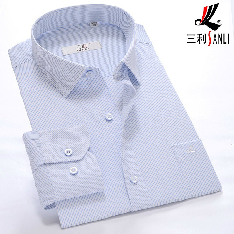 三利男装品牌男士长袖衬衫修身商务寸衫爸爸上班中年衬衣夏季薄款