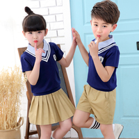 全棉夏季小学生英伦学院风校服新加坡幼儿园服衬衫假两件班服套装