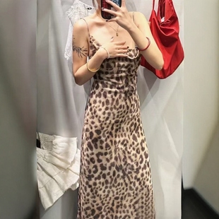 051 性感豹纹动物纹印花绢网细吊带连衣裙5039474 ZA样品女装 新款