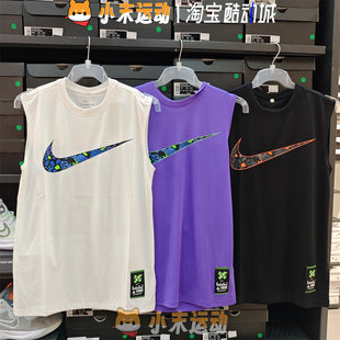 耐克正品 Nike 男子宽松无袖 星火燎原印花大勾子运动背心T恤FQ0357