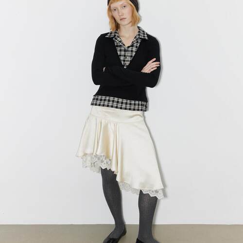 unnone item原创设计感假两件拼接格纹针织长袖T恤上衣打底衫上衣