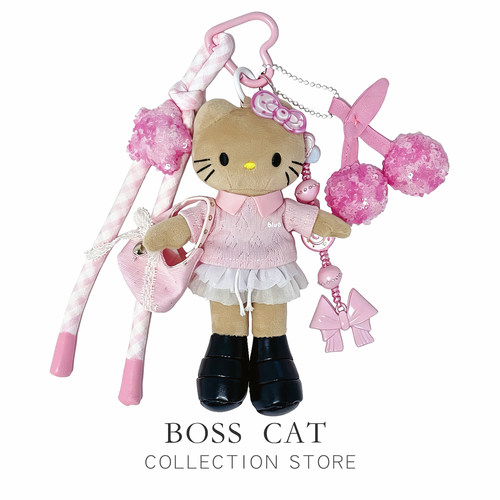 粉色polo衫穿搭hellokitty包挂件
