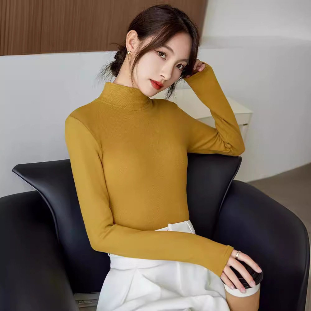 女纯色半高领打底衫百搭内搭气质女装上衣长袖T地摊快手女装货源