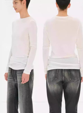 辣妹风alright tn舒适亲肤羊毛圆领长袖堆堆T恤设计感打底衫