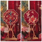 鲸鹿原创喜鹊石榴花中式 双面绣花结婚新娘出嫁礼物喜扇汉服国风扇