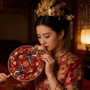 鲸鹿原创喜鹊梅花绣花喜扇中式秀禾汉服新娘结婚出嫁礼物扇子