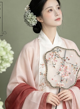 鲸鹿原创紫薇花绣花团扇中式古风汉服长柄单面扇子拍照装饰道具