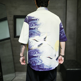 男士印花风休闲男新潮款青年短袖衬衫DS-A008-1-S016-P45，男装衬衫，电商A008-1