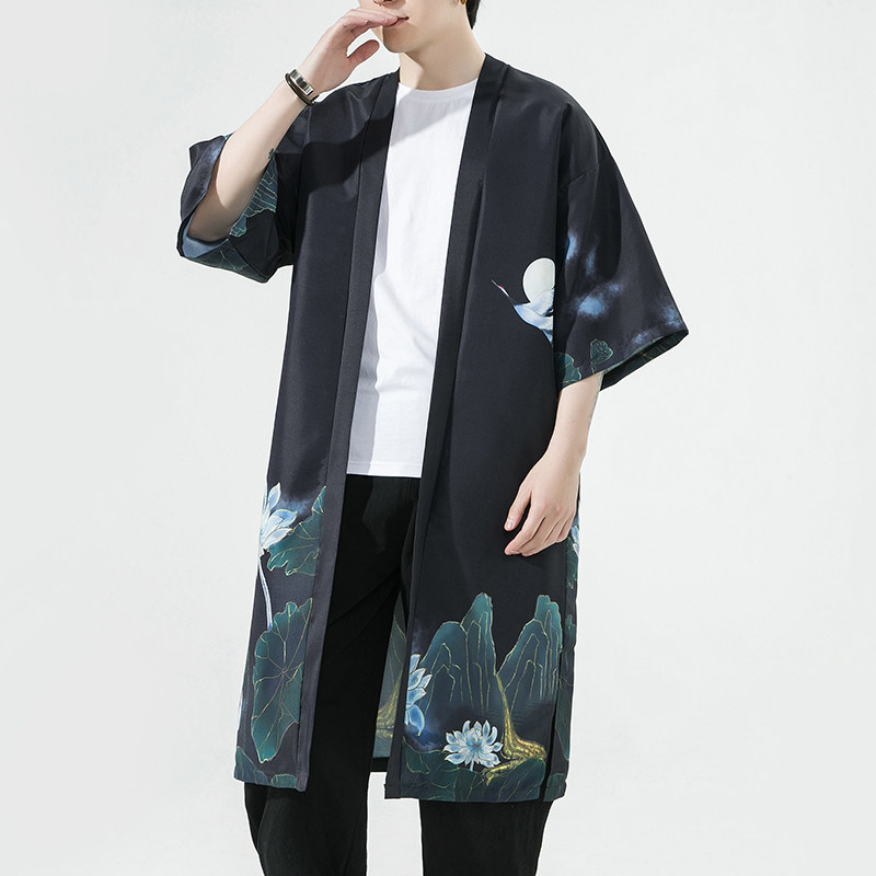 风长款仙鹤汉服开衫披风男DSA008-1-K206p48,男装风衣,电商A008-1