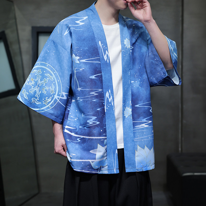 夏季时尚新款风印花汉服风衣开衫披风男DSA008-1K85P40,男装风衣,电商A008-1