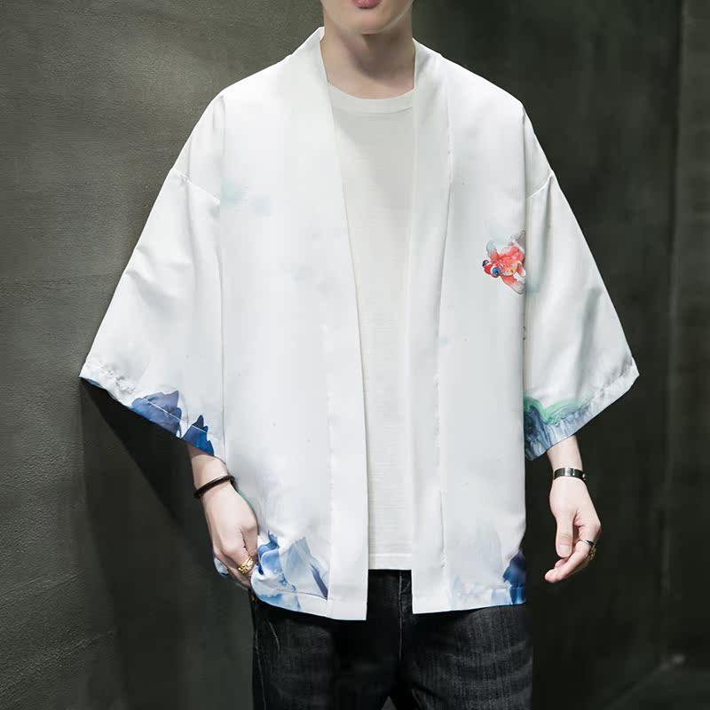 夏季新款风仙鹤祥鹿汉服开衫披风男DS-A008-1-K93p40,男装民族服装,电商A008-1