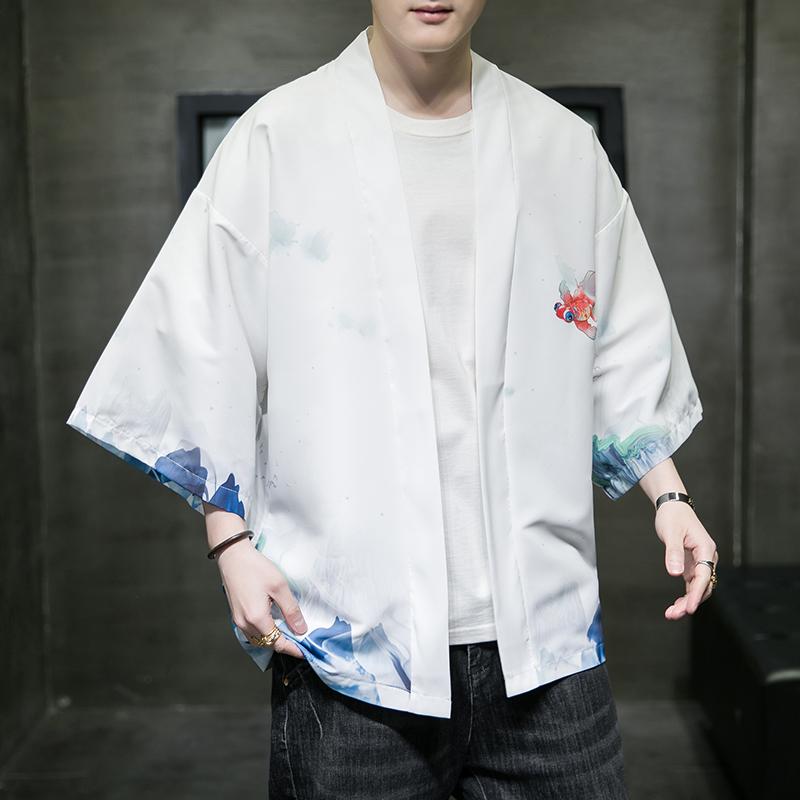 夏季新款风仙鹤祥鹿汉服开衫披风男DS-A008-1-K93p40,男装民族服装,电商A008-1