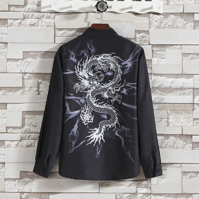 男士秋季新款风印花浮世白龙衬衫QT6006-S601-P45，男装衬衫，电商A008-1