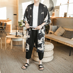 夏季新款风长款仙鹤开衫印花汉服披风男 DSA008-1-K05 p50图片