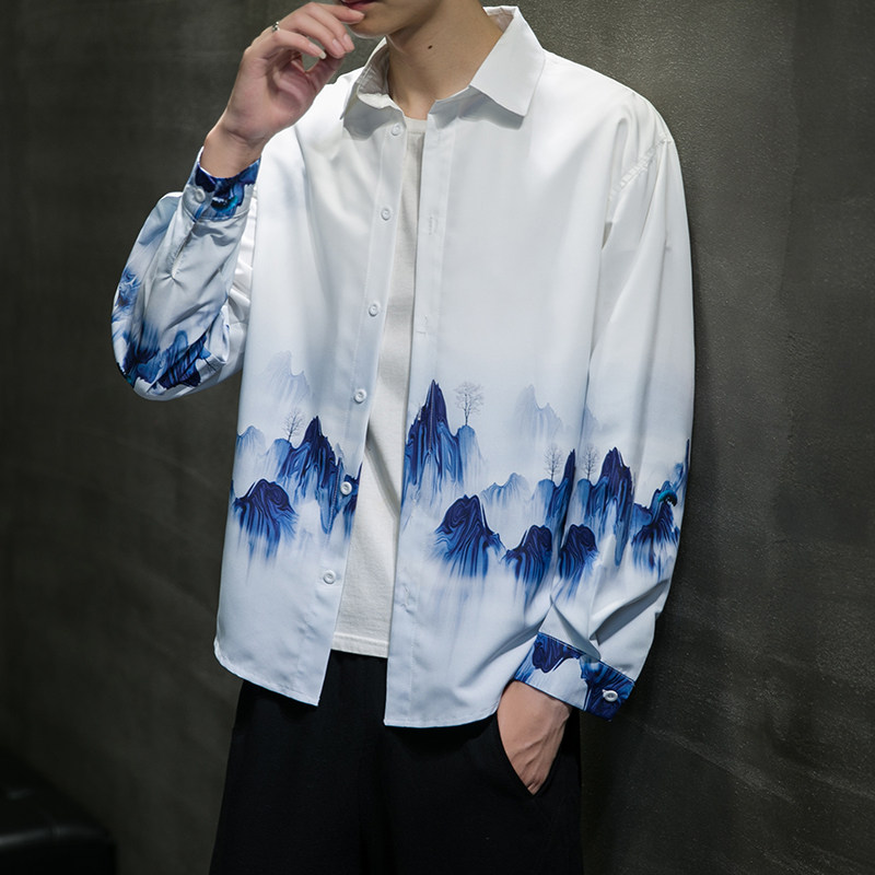 2025新款风仙山印花长袖衬衫外塔6006S604-P45,男装衬衫,电商A008-1