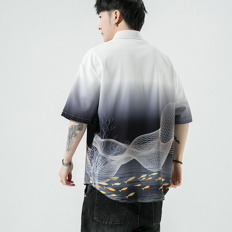 男士印花风休闲男新潮款青年短袖衬衫DS-A008-1-S023-P45,男装T恤,电商A008-1