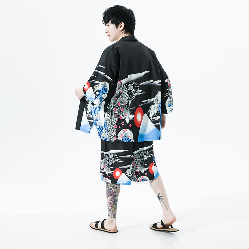 2025夏季风道袍男短袖汉服开衫和服防晒衣套装QT6006TZK53P70,男装防晒衣,电商A008-1