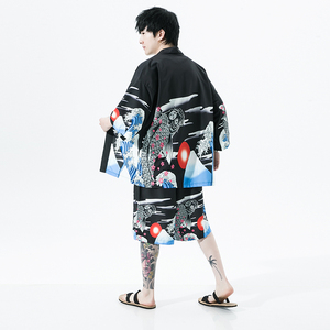 2025夏季风道袍男短袖汉服开衫和服防晒衣套装QT6006TZK53P70图片