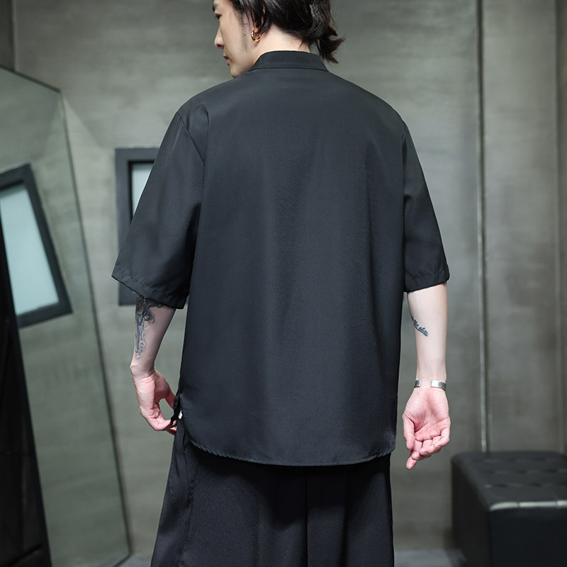 夏季男士短袖纯色冰丝衬衫男宽松衬衣A008-1-S1101-P35,男装T恤,电商A008-1