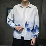 2025新款风仙山印花长袖衬衫外塔DSA008-1-S604-P45，男装衬衫，电商A008-1