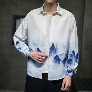 2025新款风 仙山 印花长袖衬衫外塔DSA008-1-S604-P45图片
