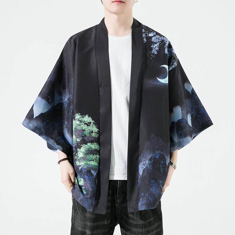 夏季新款风大鱼 竹叶 和服开衫披风男DS-A008-1-K91p40图片